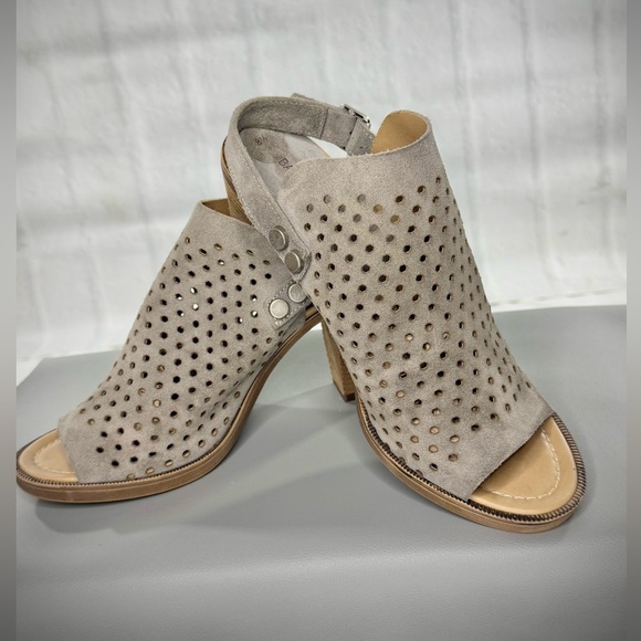 Barbara Barbieri Perforated Suede Leather‎ Shoes Open Toe Block Heel Tan - Picture 2 of 5